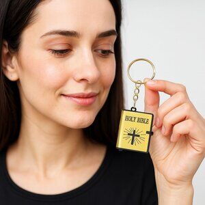 Mini Holy Bible Keychain Keyring Bag Charm Turnable Pages Snaps Closed OS New